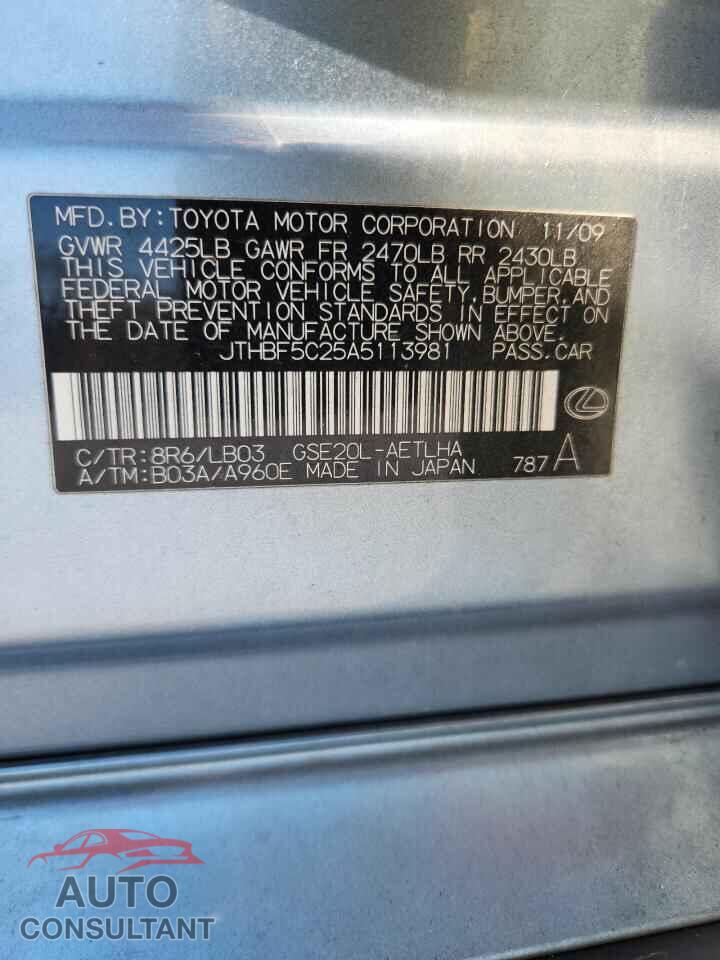 LEXUS IS 2010 - JTHBF5C25A5113981