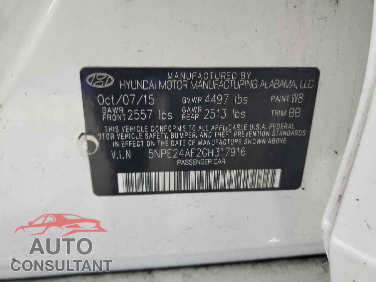 HYUNDAI SONATA 2016 - 5NPE24AF2GH317916
