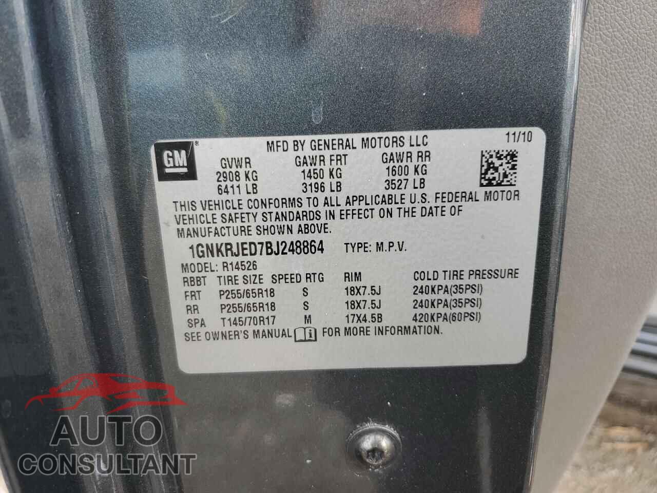 CHEVROLET TRAVERSE 2011 - 1GNKRJED7BJ248864
