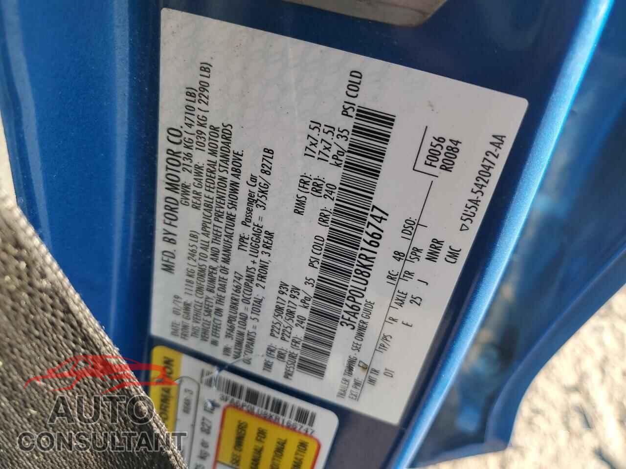 FORD FUSION 2019 - 3FA6P0LU8KR166747