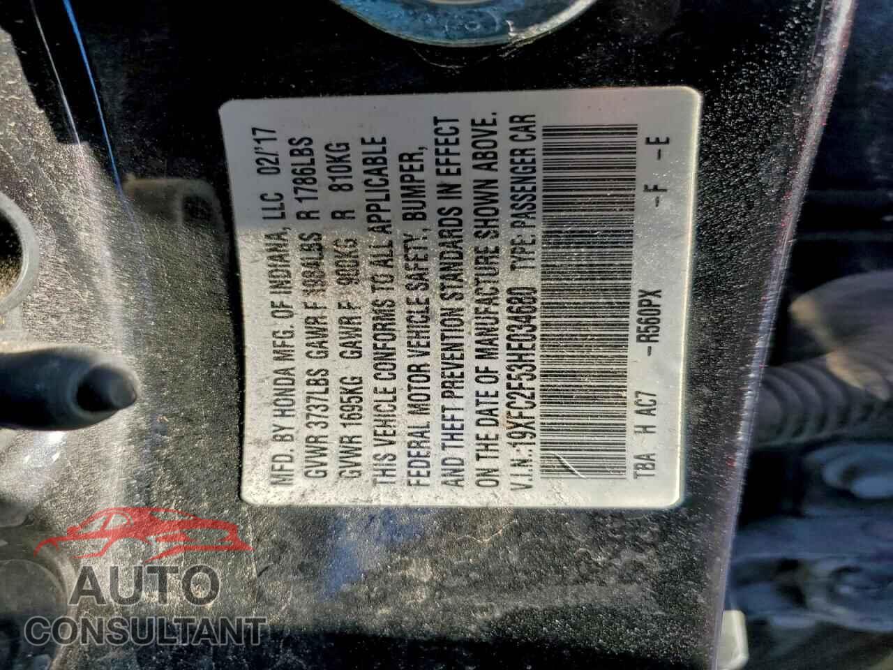 HONDA CIVIC 2017 - 19XFC2F53HE034680