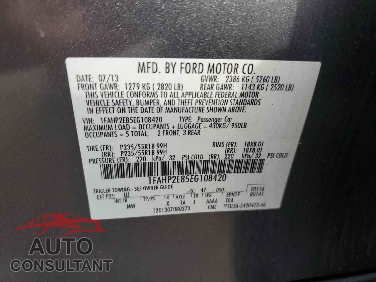 FORD TAURUS 2014 - 1FAHP2E85EG108420