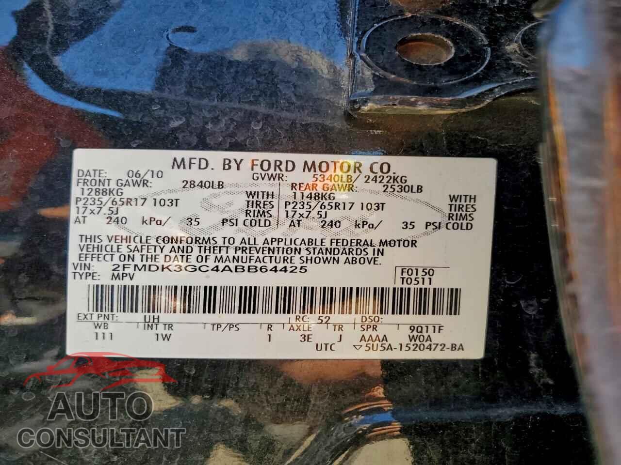 FORD EDGE 2010 - 2FMDK3GC4ABB64425
