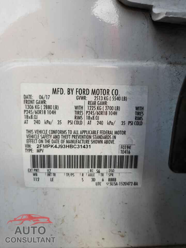 FORD EDGE 2017 - 2FMPK4J93HBC31431