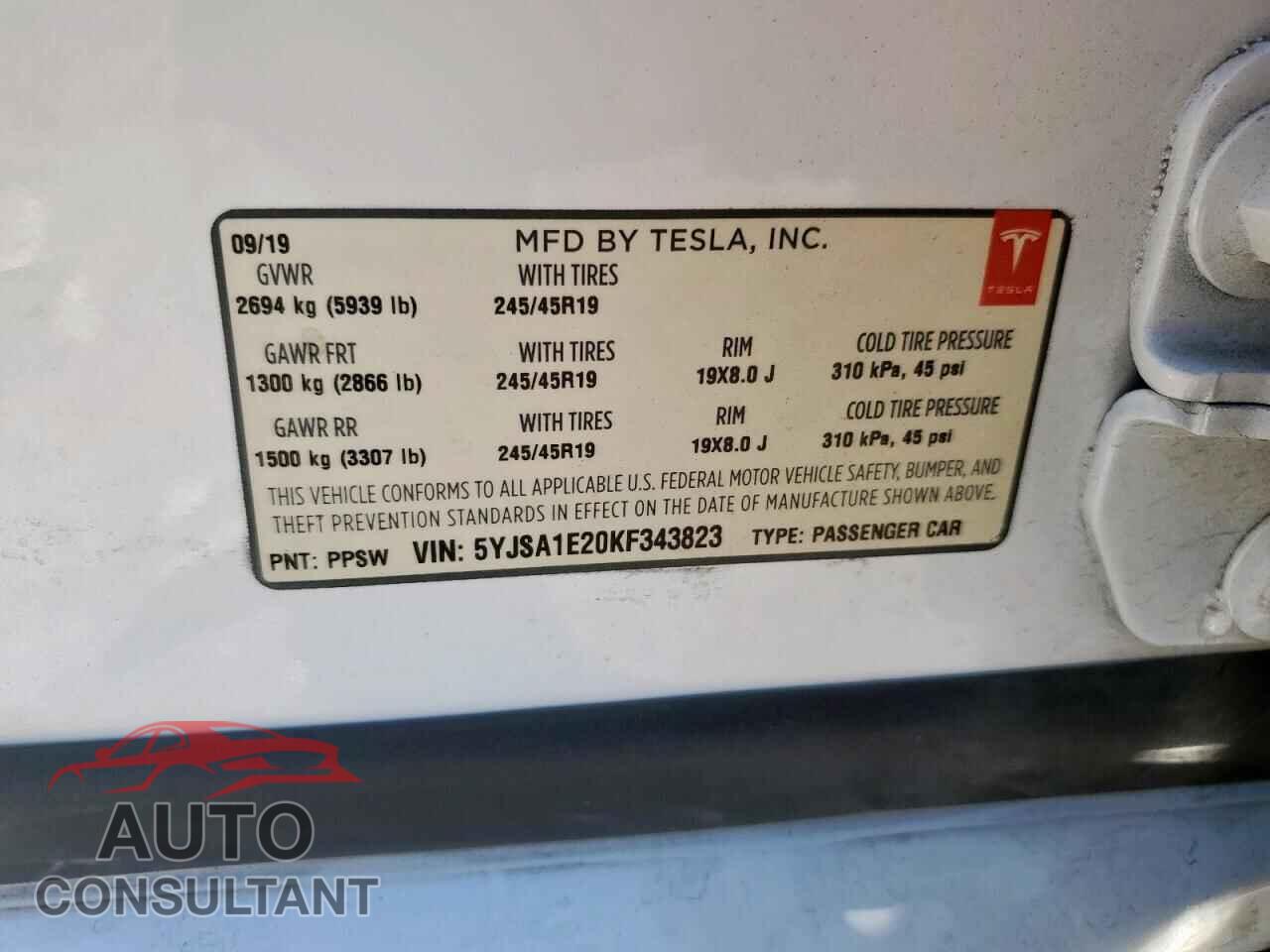 TESLA MODEL S 2019 - 5YJSA1E20KF343823