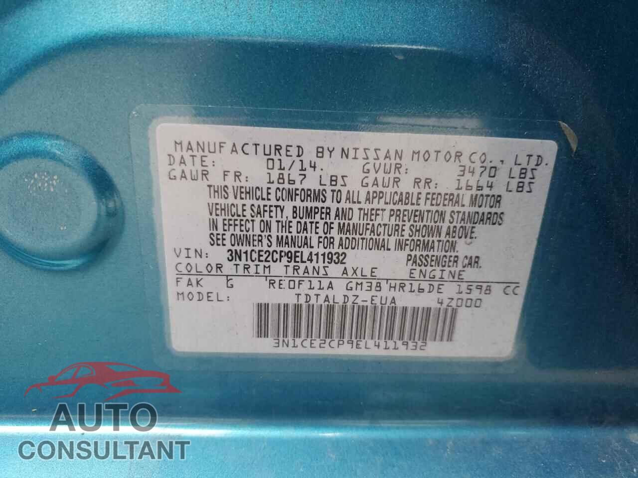 NISSAN VERSA 2014 - 3N1CE2CP9EL411932