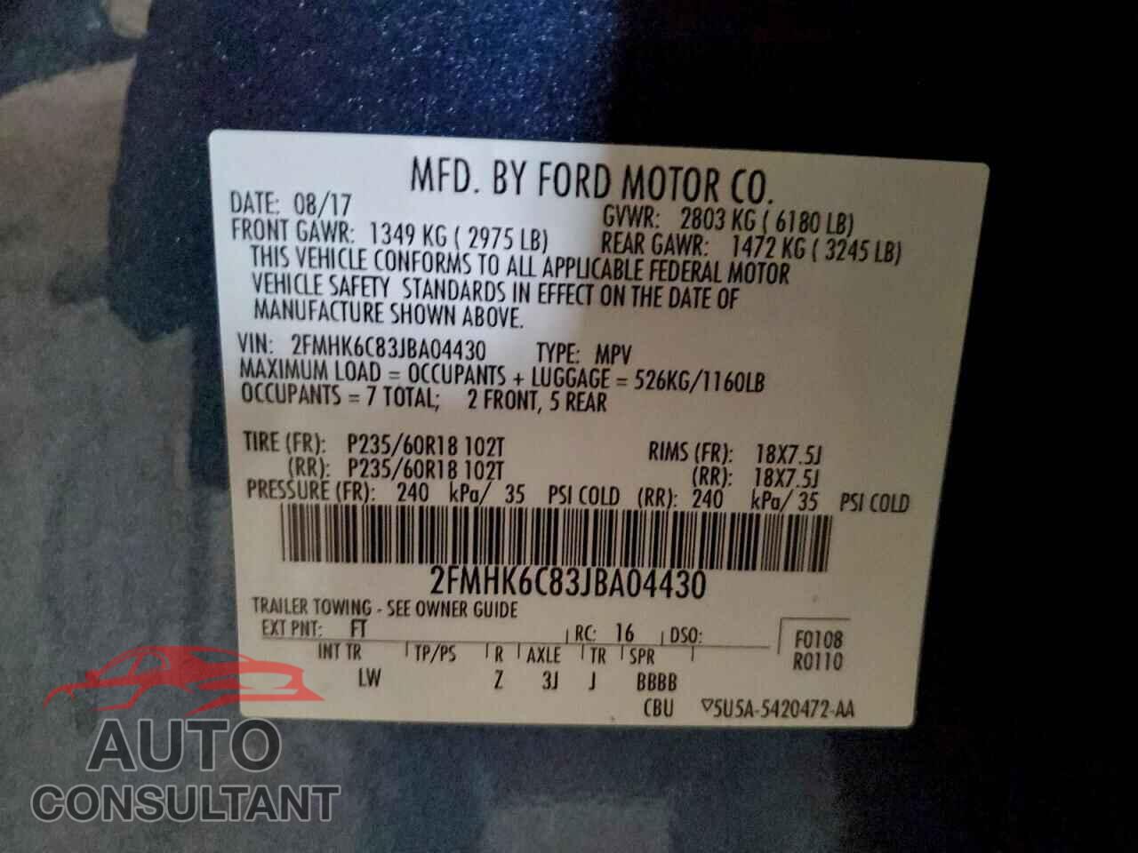 FORD FLEX 2018 - 2FMHK6C83JBA04430