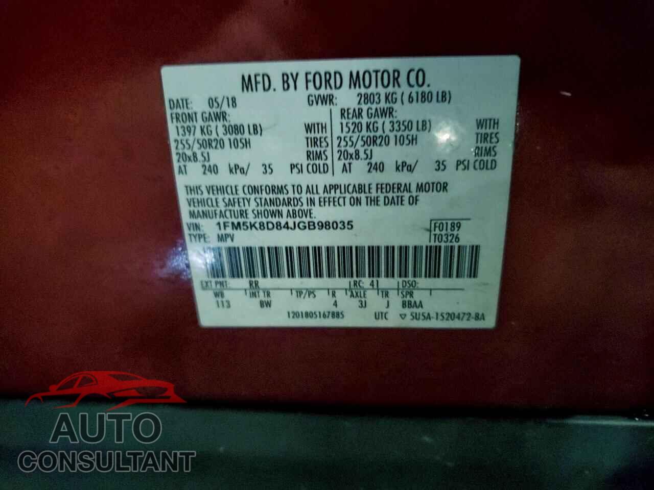 FORD EXPLORER 2018 - 1FM5K8D84JGB98035