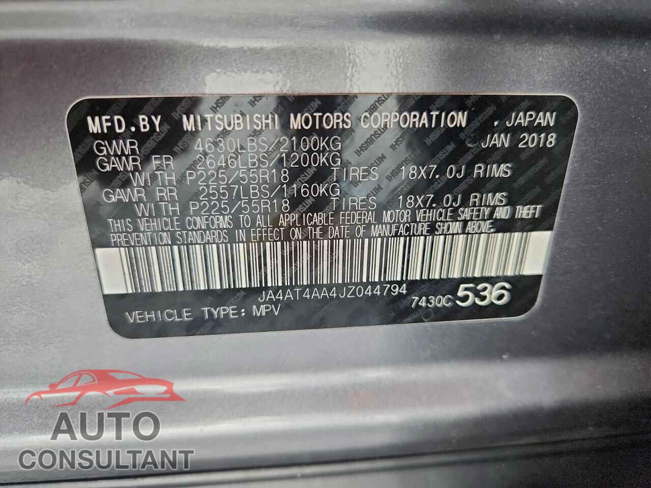 MITSUBISHI ECLIPSE 2018 - JA4AT4AA4JZ044794