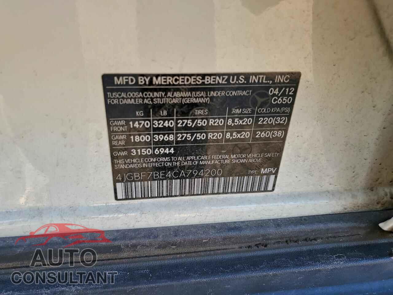 MERCEDES-BENZ GL-CLASS 2012 - 4JGBF7BE4CA794200