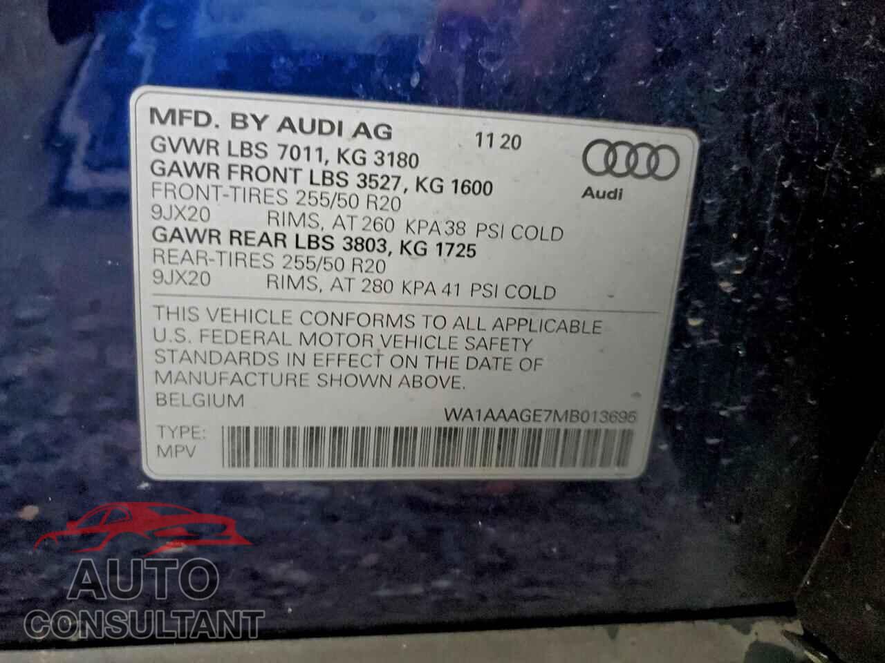 AUDI E-TRON 2021 - WA1AAAGE7MB013695