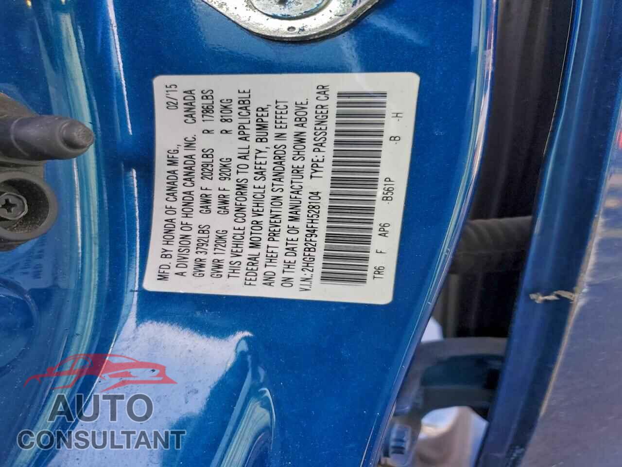 HONDA CIVIC 2015 - 2HGFB2F94FH528104