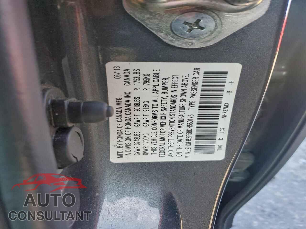 HONDA CIVIC 2013 - 2HGFB2F58DH560175