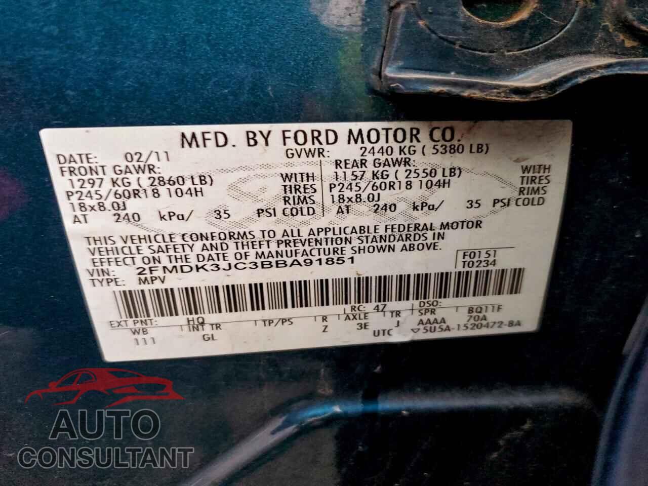 FORD EDGE 2011 - 2FMDK3JC3BBA91851