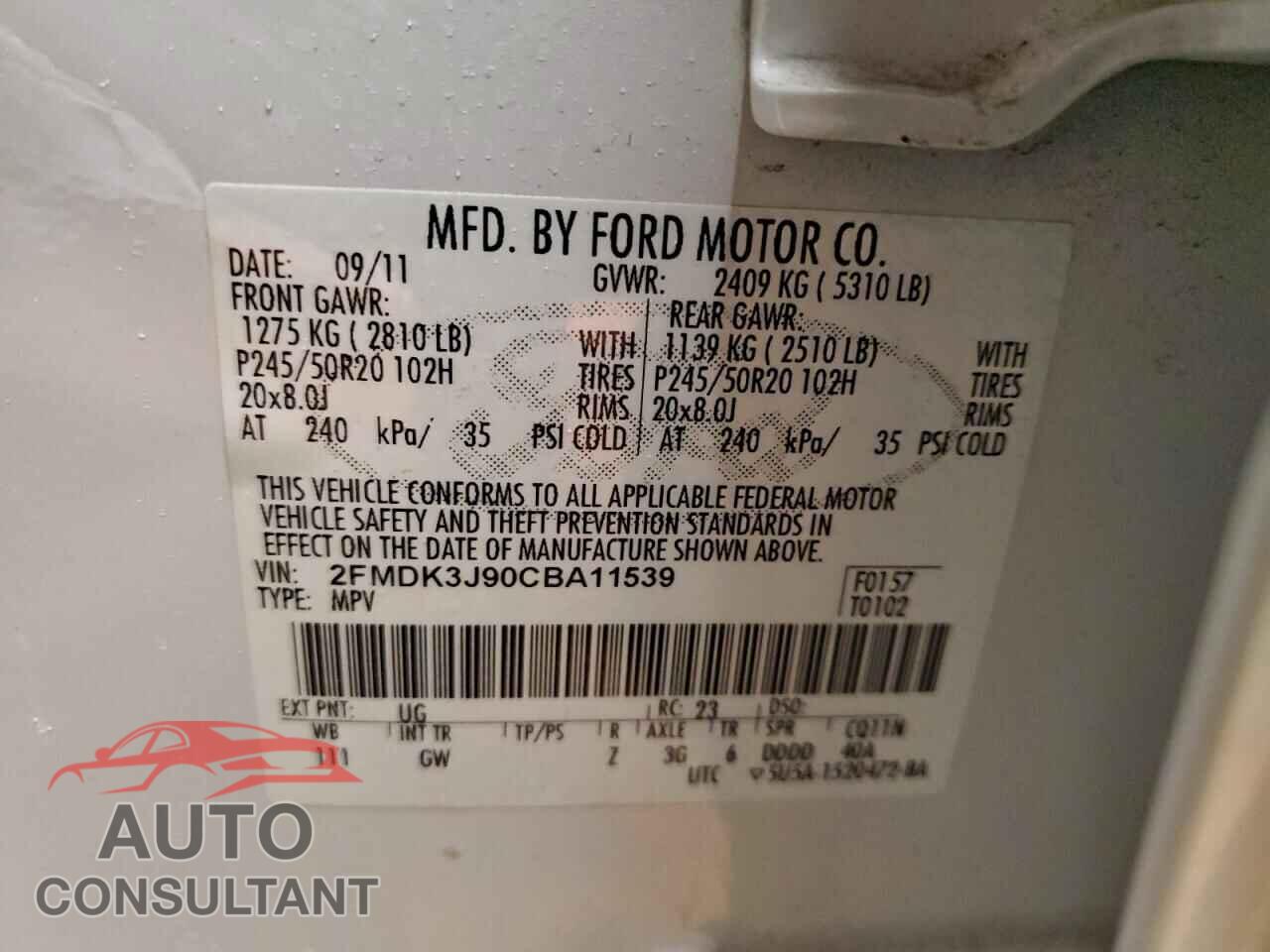 FORD EDGE 2012 - 2FMDK3J90CBA11539
