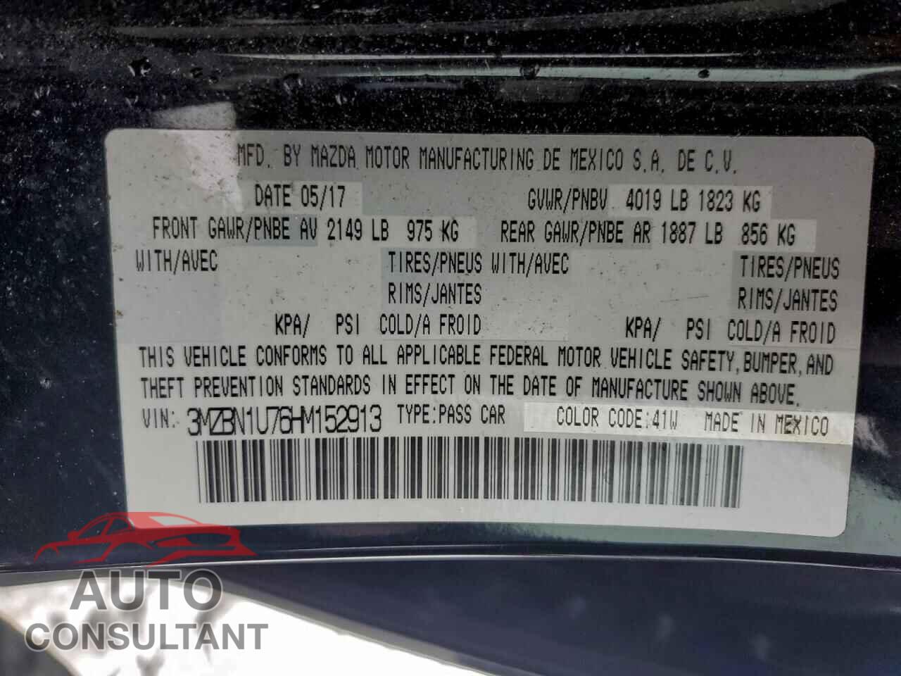 MAZDA 3 2017 - 3MZBN1U76HM152913