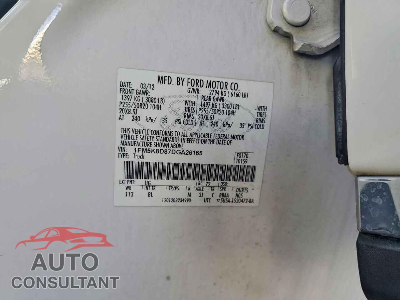 FORD EXPLORER 2013 - 1FM5K8D87DGA26165