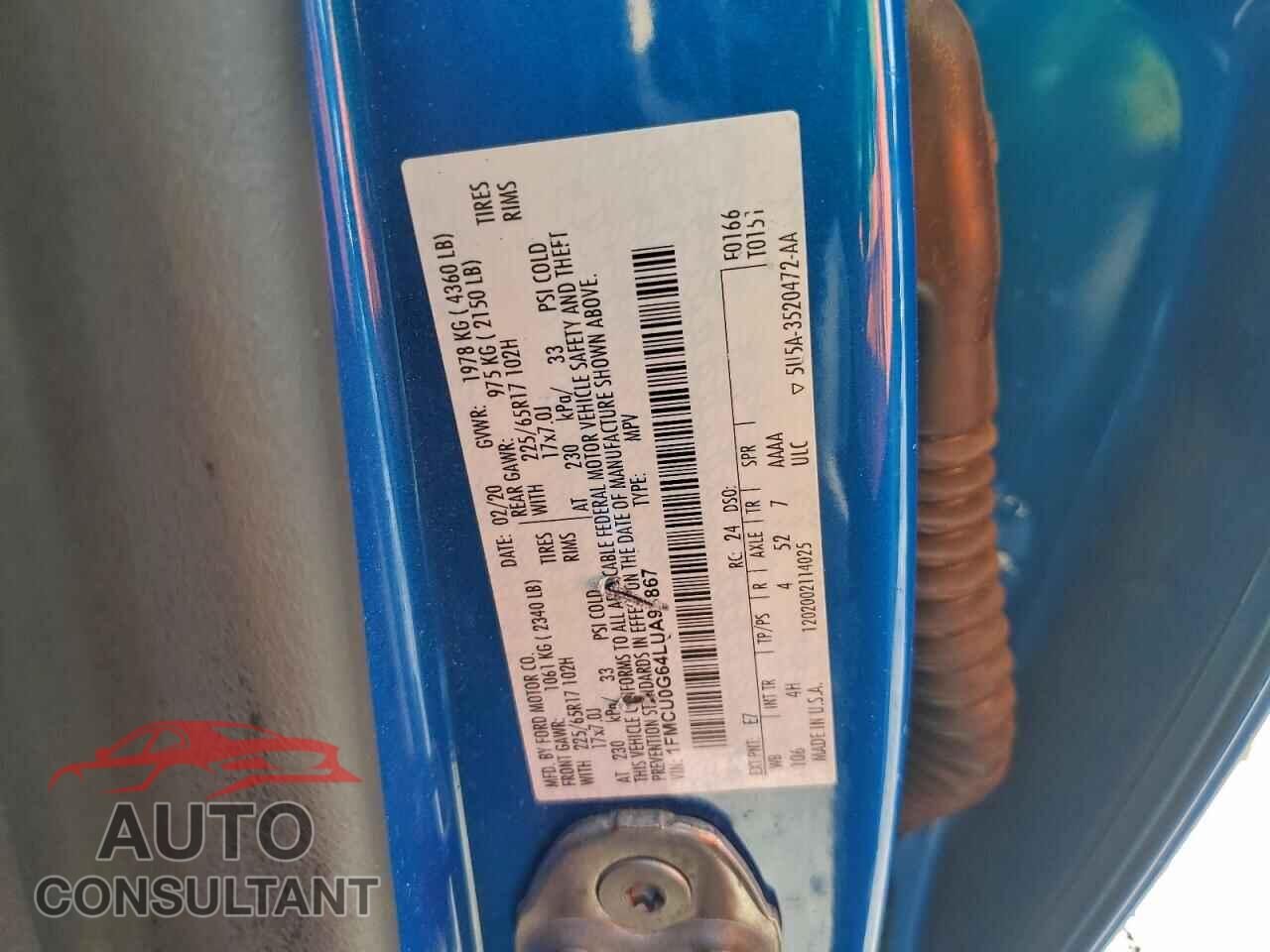 FORD ESCAPE 2020 - 1FMCU0G64LUA93867