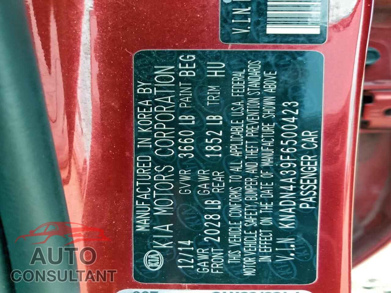 KIA RIO 2015 - KNADN4A39F6500423