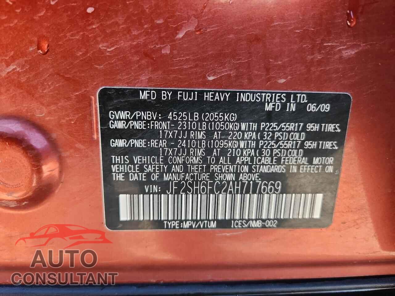 SUBARU FORESTER 2010 - JF2SH6FC2AH717669
