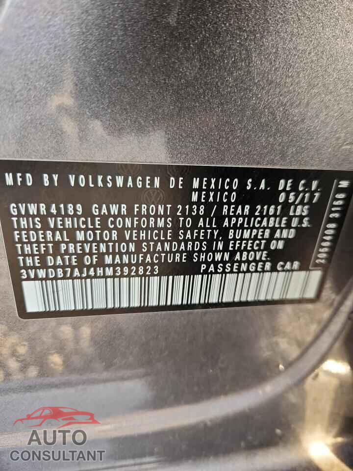 VOLKSWAGEN JETTA 2017 - 3VWDB7AJ4HM392823