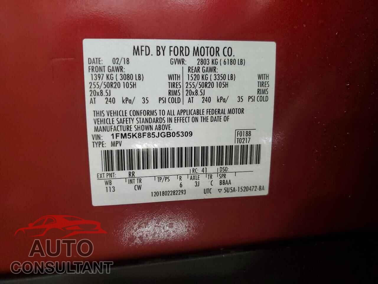 FORD EXPLORER 2018 - 1FM5K8F85JGB05309