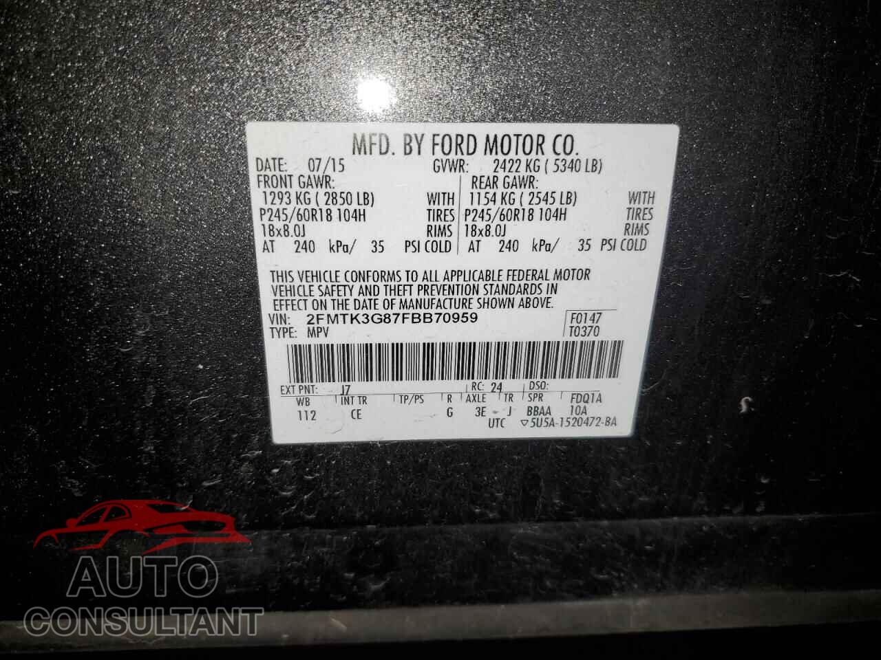 FORD EDGE 2015 - 2FMTK3G87FBB70959