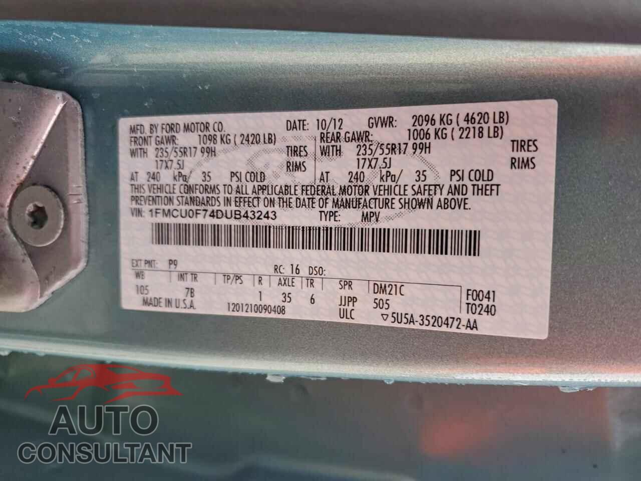 FORD ESCAPE 2013 - 1FMCU0F74DUB43243