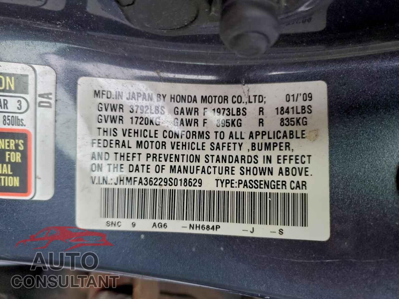 HONDA CIVIC 2009 - JHMFA36229S018629