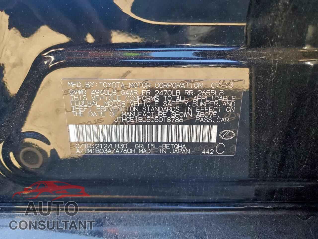 LEXUS GS350 2013 - JTHCE1BL5D5018786