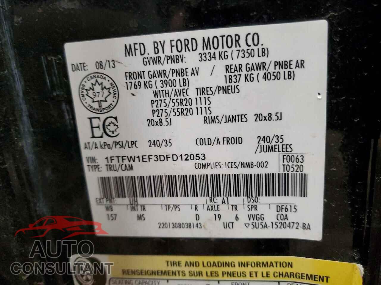 FORD F-150 2013 - 1FTFW1EF3DFD12053
