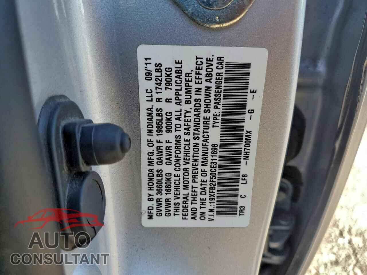 HONDA CIVIC 2012 - 19XFB2F50CE311698