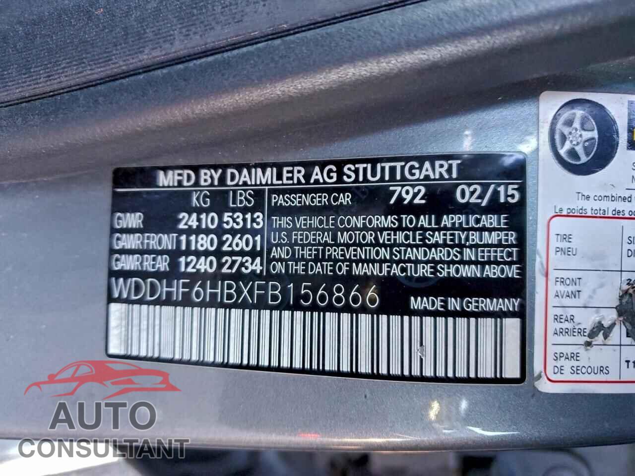 MERCEDES-BENZ E-CLASS 2015 - WDDHF6HBXFB156866