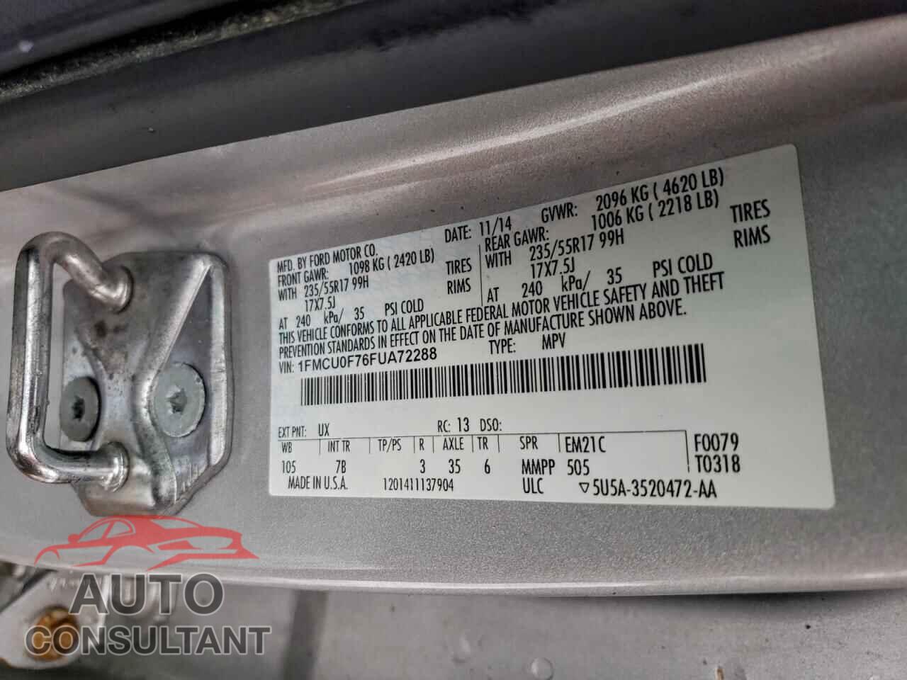 FORD ESCAPE 2015 - 1FMCU0F76FUA72288
