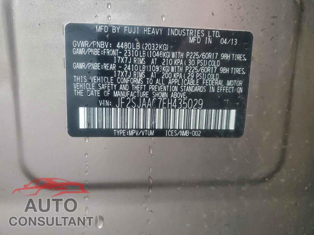 SUBARU FORESTER 2014 - JF2SJAAC7EH435029