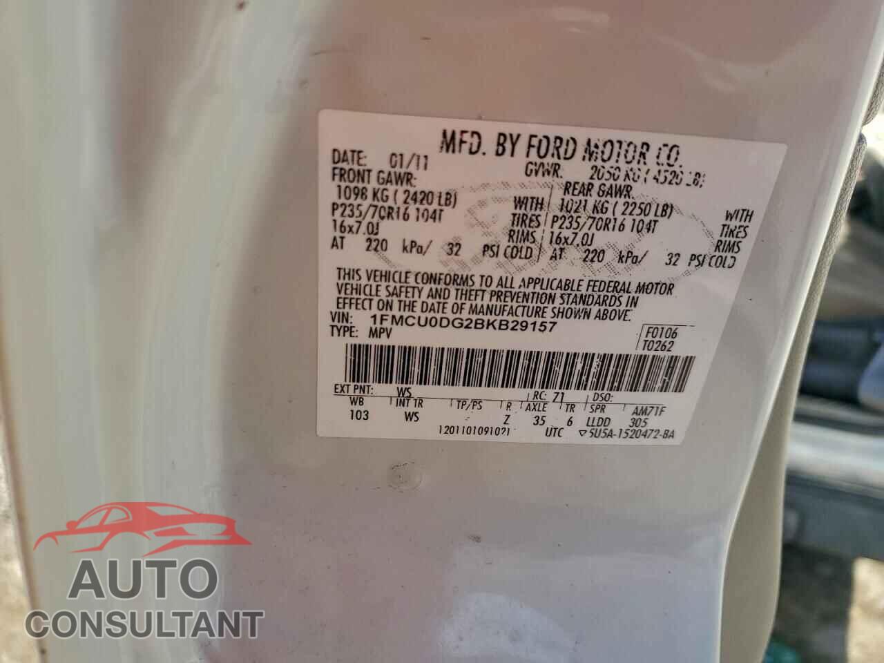 FORD ESCAPE 2011 - 1FMCU0DG2BKB29157