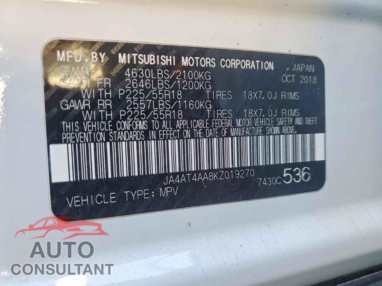 MITSUBISHI ECLIPSE 2019 - JA4AT4AA8KZ019270