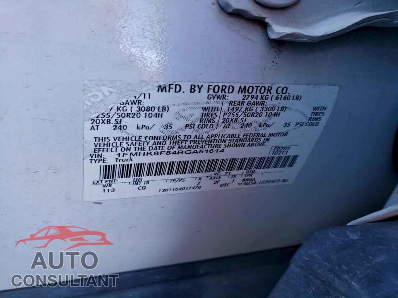 FORD EXPLORER 2011 - 1FMHK8F84BGA51614