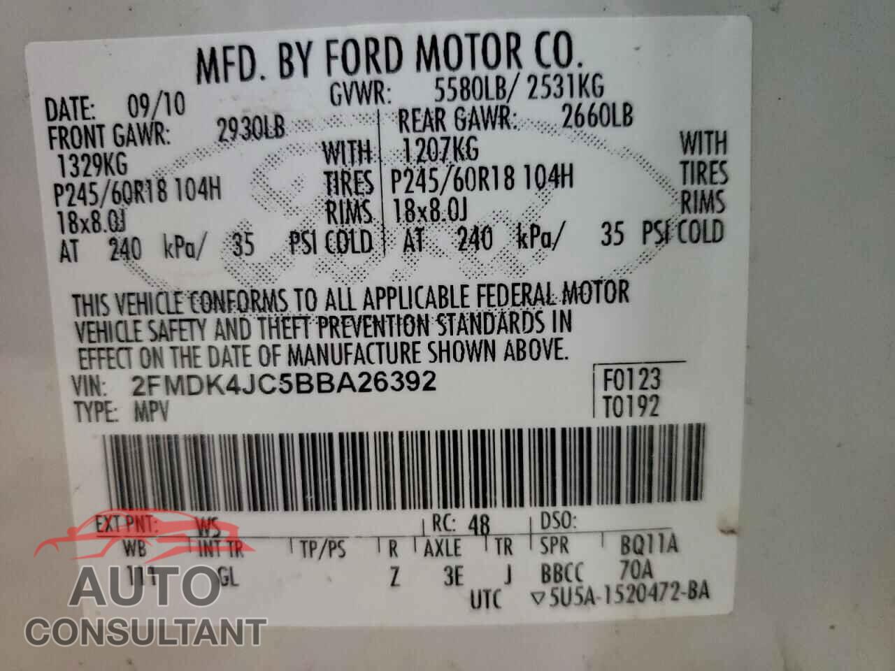 FORD EDGE 2011 - 2FMDK4JC5BBA26392