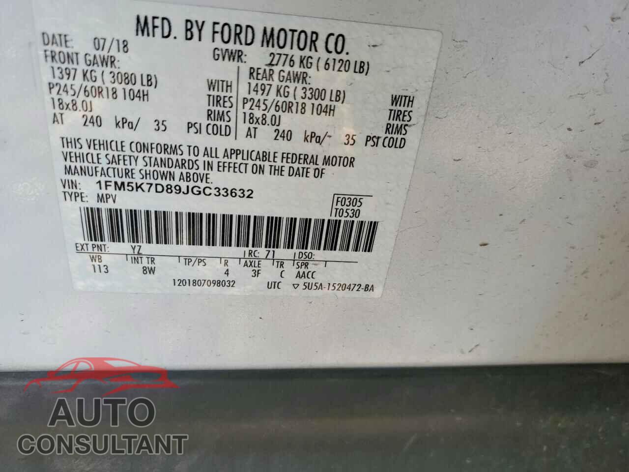 FORD EXPLORER 2018 - 1FM5K7D89JGC33632