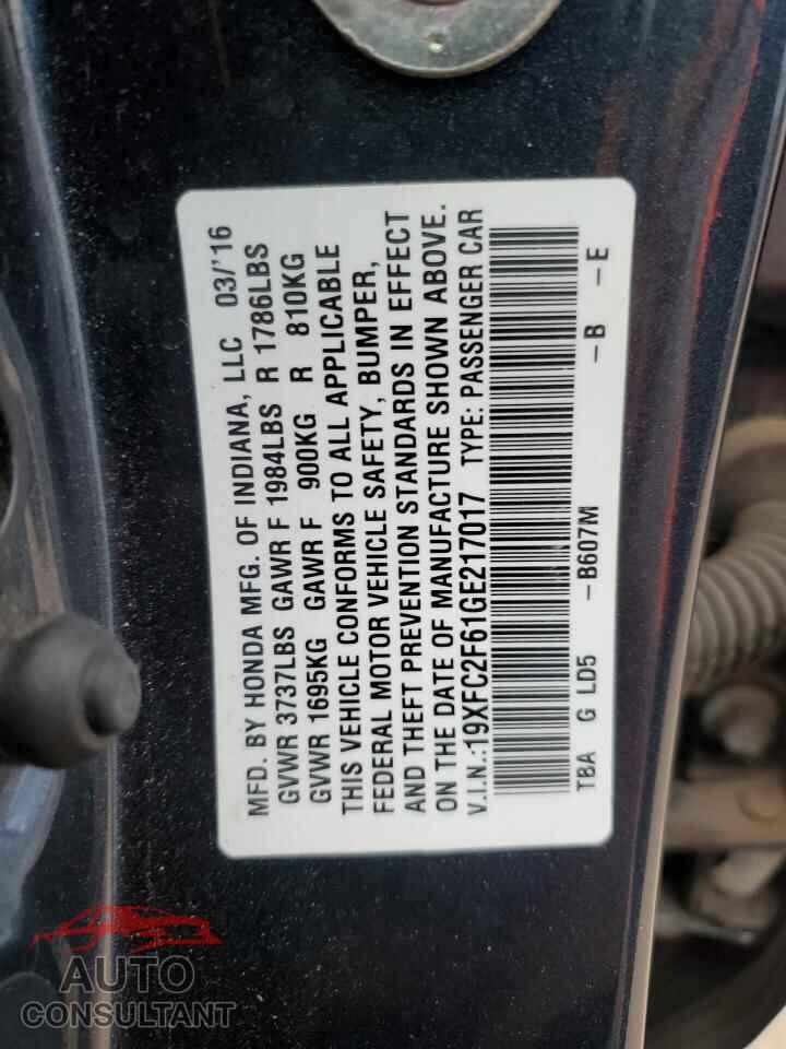 HONDA CIVIC 2016 - 19XFC2F61GE217017