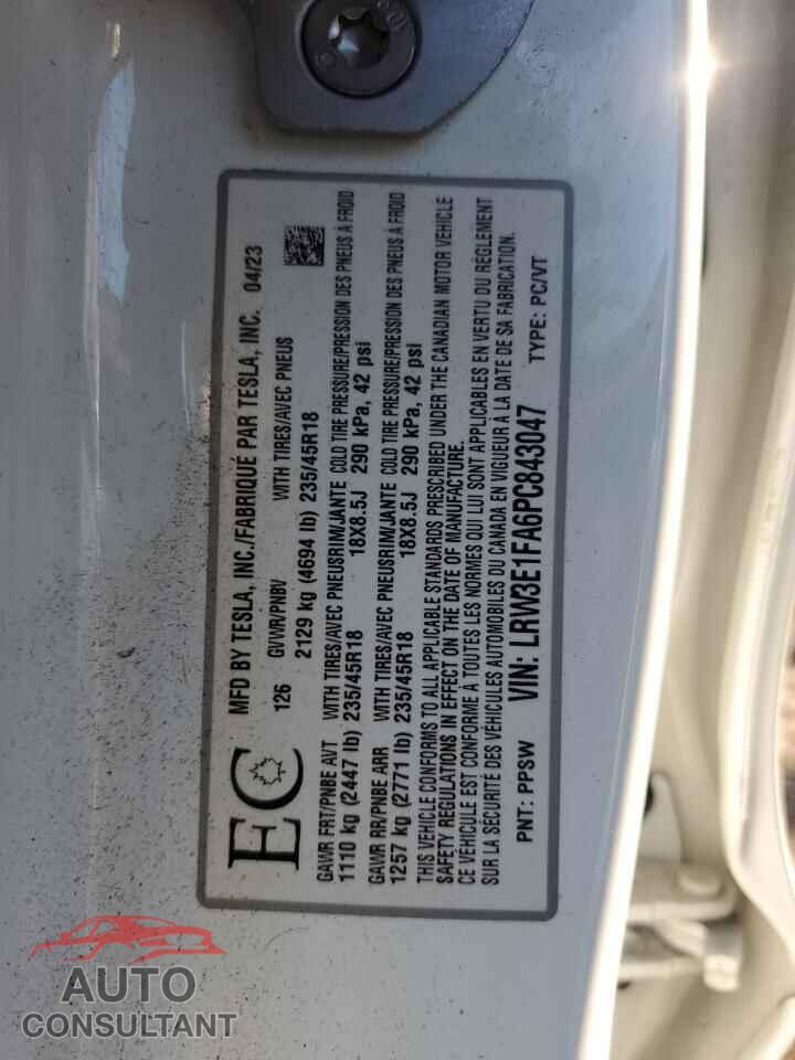 TESLA MODEL 3 2023 - LRW3E1FA6PC843047