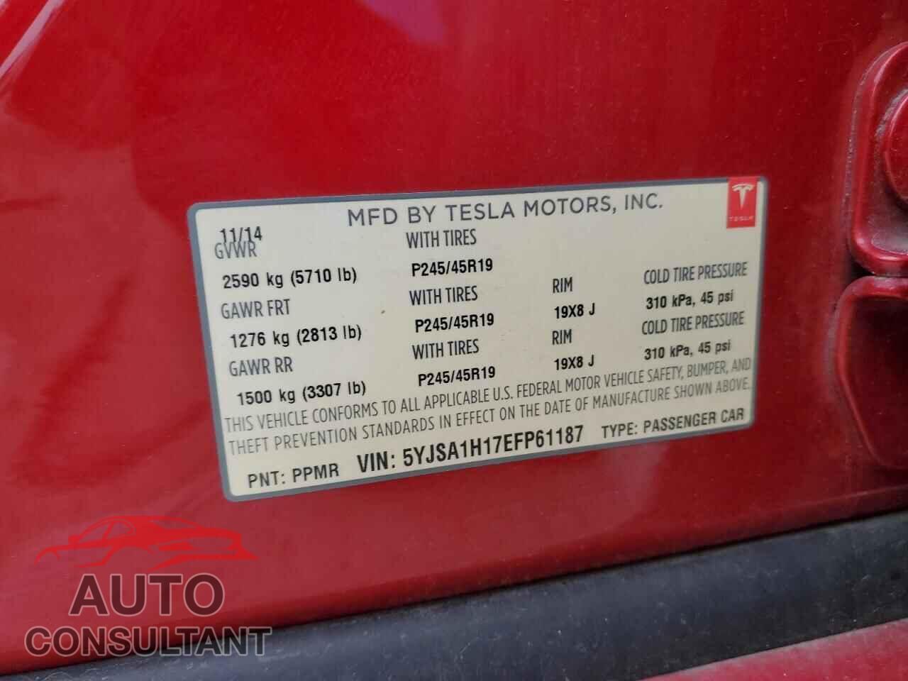 TESLA MODEL S 2014 - 5YJSA1H17EFP61187