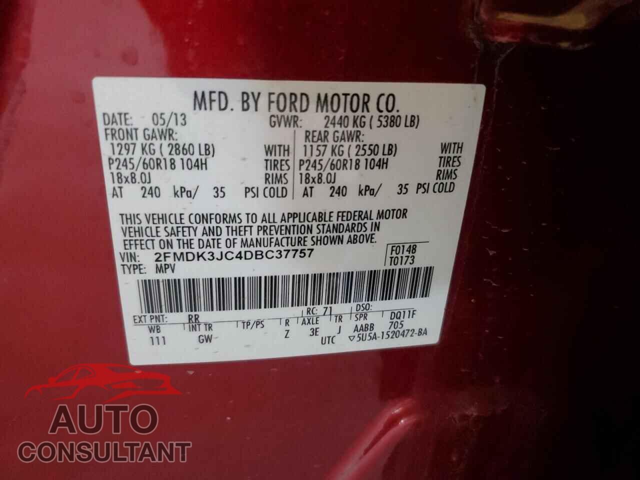 FORD EDGE 2013 - 2FMDK3JC4DBC37757