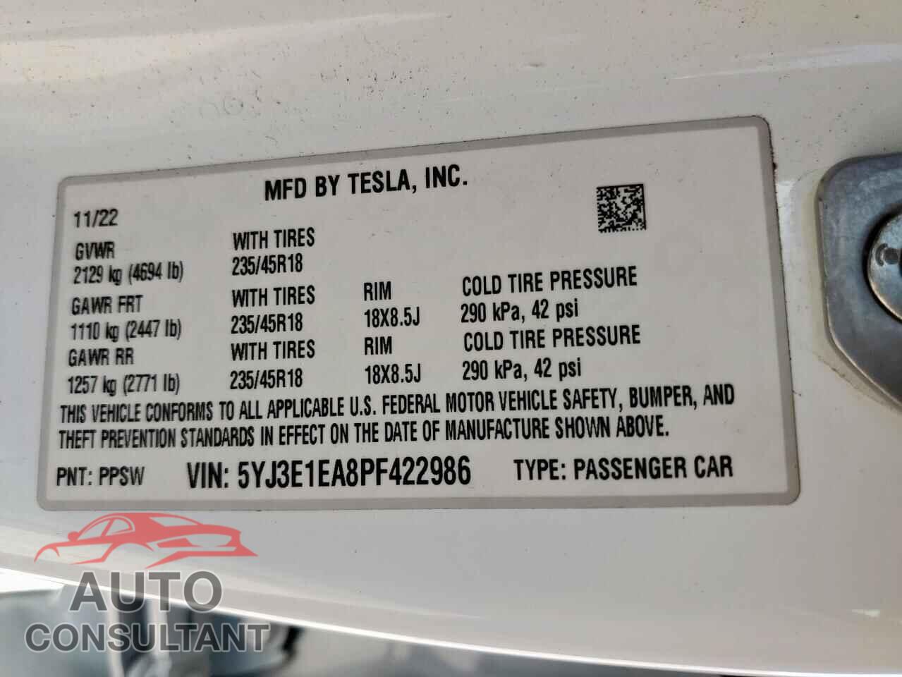 TESLA MODEL 3 2023 - 5YJ3E1EA8PF422986