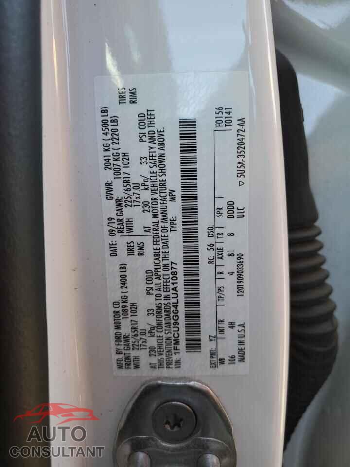 FORD ESCAPE 2020 - 1FMCU9G64LUA10877