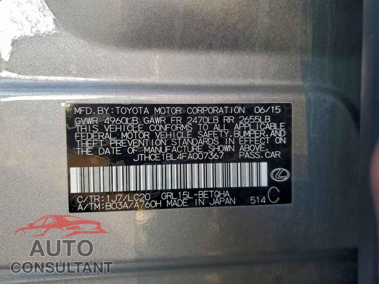 LEXUS GS350 2015 - JTHCE1BL4FA007367