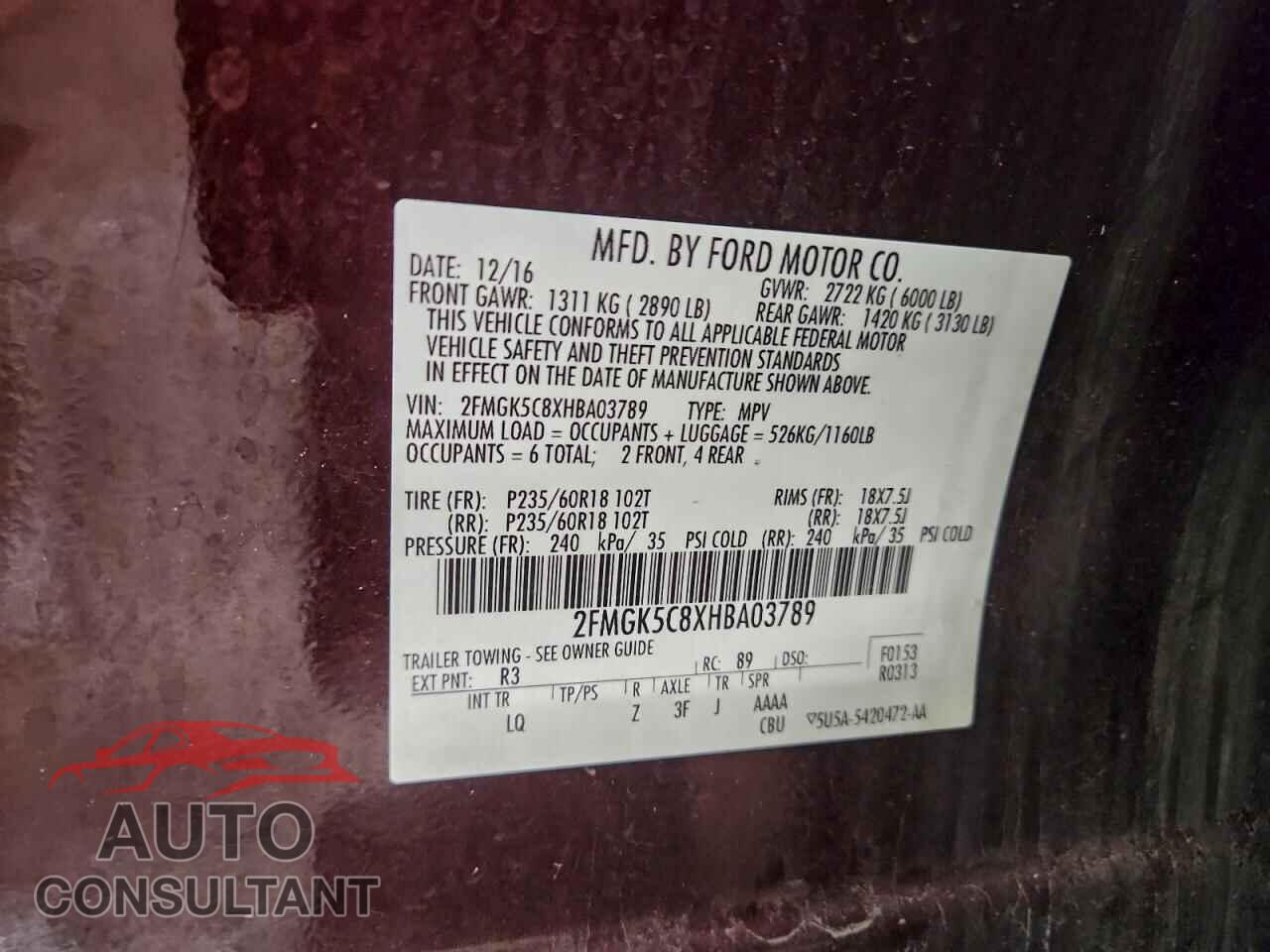 FORD FLEX 2017 - 2FMGK5C8XHBA03789