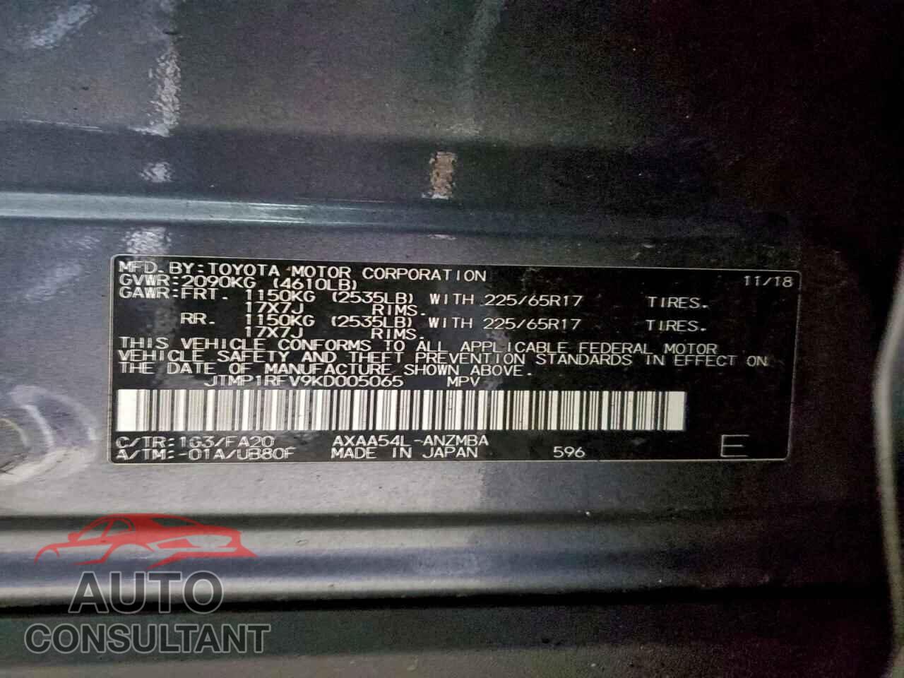 TOYOTA RAV4 2019 - JTMP1RFV9KD005065