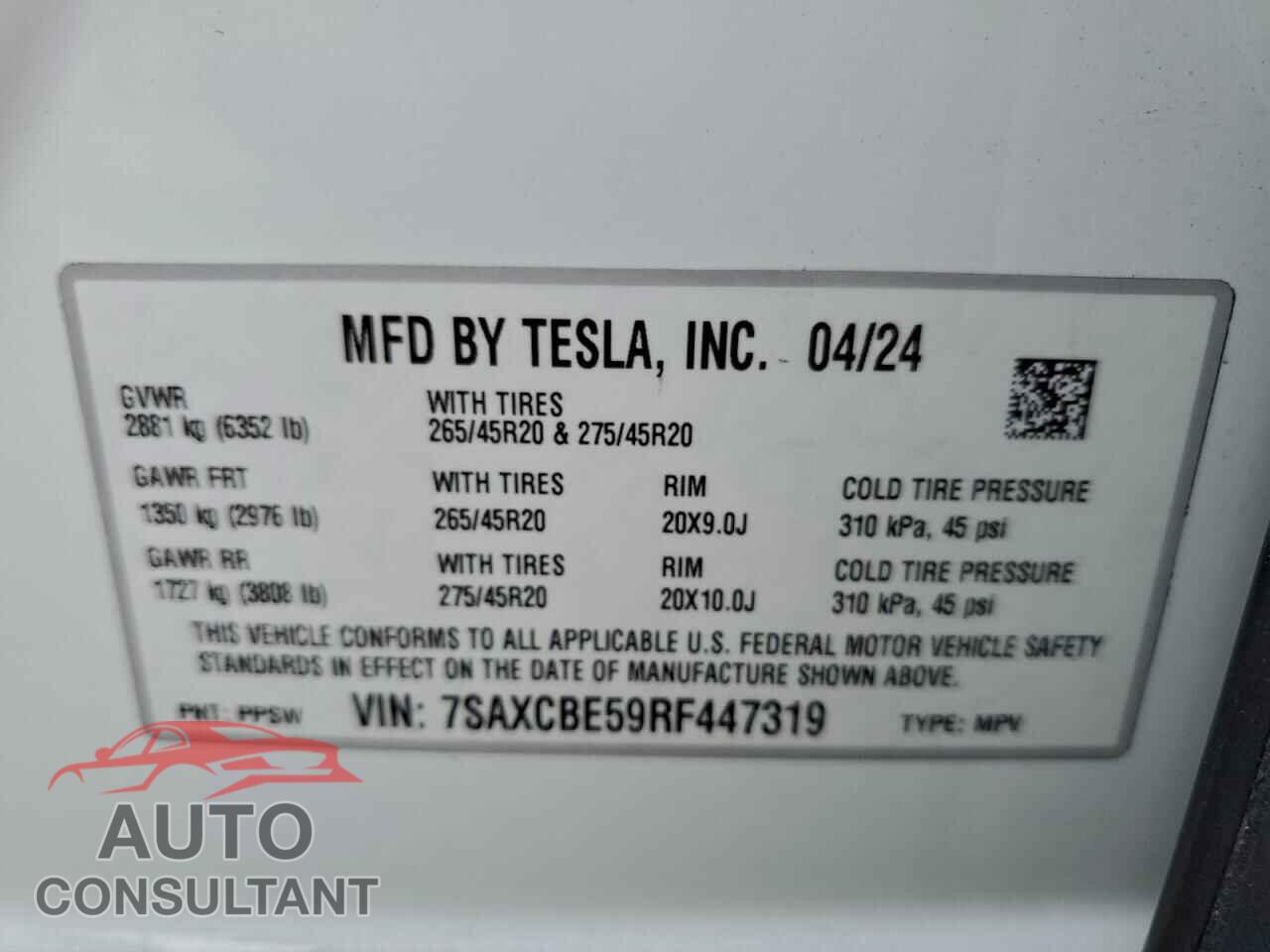 TESLA MODEL X 2024 - 7SAXCBE59RF447319